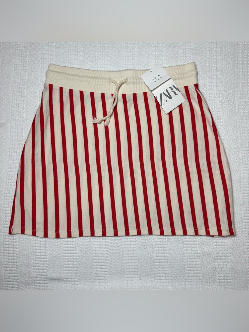 NWT Zara Red White Striped Knit Drawstring Mini Skirt Medium Join Life